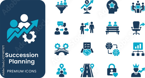 Strategic Business Management and Leadership Succession Planning Professional Icon Set
