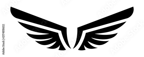 Black sharp stylized wings logo design on transparent background for emblem.