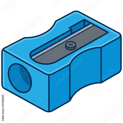 Blue Isometric Cartoon Pencil Sharpener Illustration