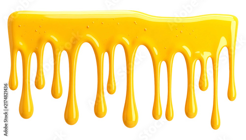 Close-up of glossy, flowing yellow liquid with a textured surface dripping downwards. Set against a black background, it evokes a sense of freshness and appeal