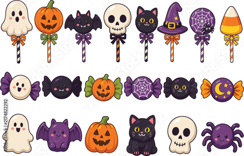 Halloween Lollipops and Candy  Pumpkin Ghost Bat Witch Spider Treats on Sticks