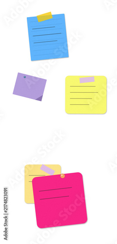 Flat filled sticky notes with clip pins illustration for organization