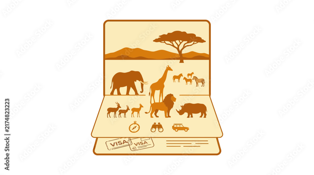 Fototapeta premium Safari Passport with Wildlife and Landscape