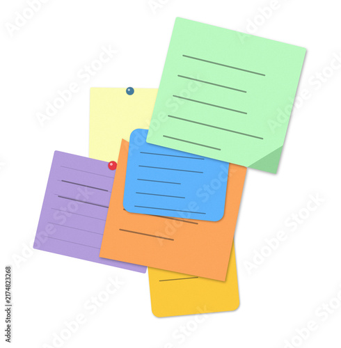 Flat filled sticky notes with clip pins illustration for planning and organization