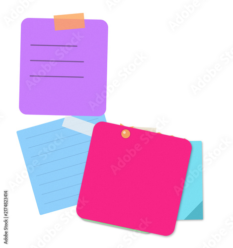 Flat filled sticky notes with clips colorful office illustration
