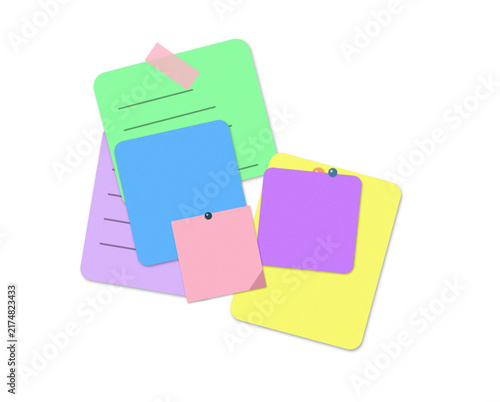 Flat filled sticky notes with clips illustration for planning and organization