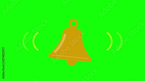 Digital ringing bell icon with vibrant sound waves animating on a clean green screen, perfect for alerts, reminders, and interactive UI elements in multimedia projects.