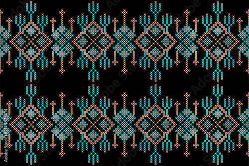 seamless geometric pattern
Vibrant neon green, pink, yellow, and blue tribal geometric patterns set against a black background. Featuring cross-stitch or modern ethnic weaving motifs, 