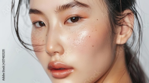 Korean girl model with perfect skin in studio.
