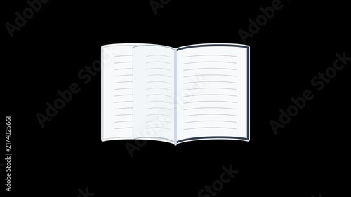 Animated Open Notebook with Lined Pages on Black Background