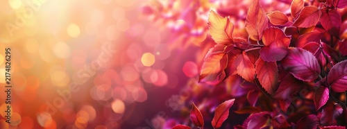 Autumn background with colored leaves and blurred nature bokeh light background.
