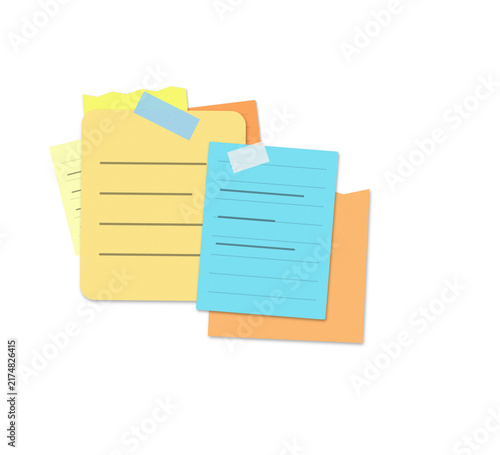 Flat filled sticky notes with lined paper and corner flags illustration