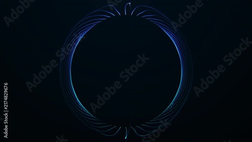 Cyan and blue orbital light lines form a circular glowing frame on a dark background, creating a minimal futuristic motion element for tech and sci-fi design.
