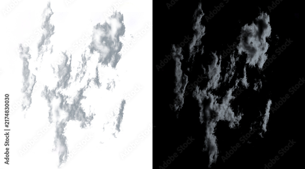 Obraz premium Realistic fluffy clouds on white and black backgrounds, ethereal sky elements for compositing, soft white cloud textures for graphic design