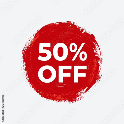 50 Off Sale Discount Sticker Red Circle Grunge Brush Stroke