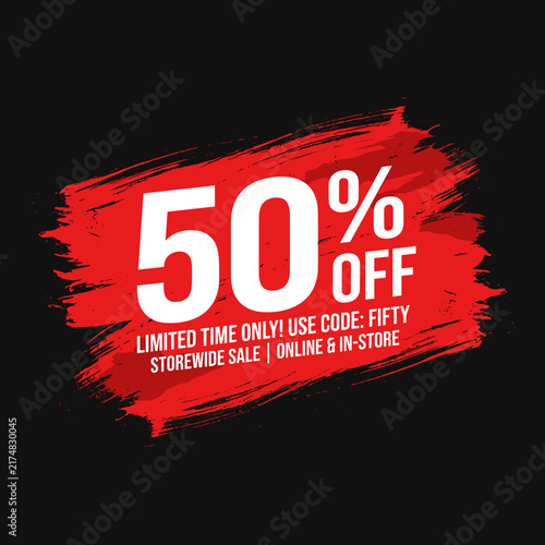 50 Off Sale Red Brush Stroke Banner with Discount Offer
