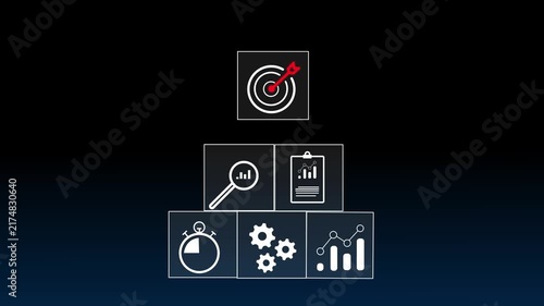 business strategy, Action plan, Goal and target, hand stack woods block step on table with icon about business strategy and Action plan. business development concept. copy space.4k motion video.