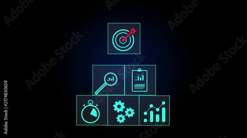 business strategy, Action plan, Goal and target, hand stack woods block step on table with icon about business strategy and Action plan. business development concept. copy space.4k motion video.