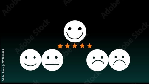 customer services best excellent business rating experience. Satisfaction survey concept. Hand of a businessman chooses a smile face on wood block circle. 5 Star Satisfaction.4k motion video.