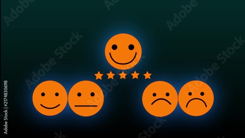 customer services best excellent business rating experience. Satisfaction survey concept. Hand of a businessman chooses a smile face on wood block circle. 5 Star Satisfaction.4k motion video.