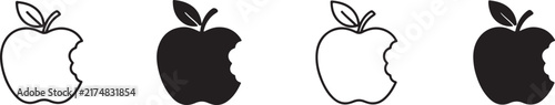Black and white apple fruit symbol icon set vector illustration for food, nutrition and healthy design.