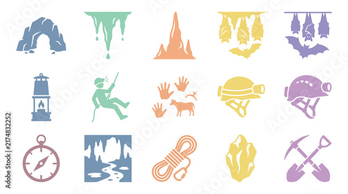 Various mining and climbing icons.