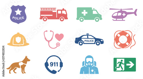 Emergency response icons and symbols.