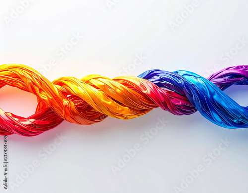 Naklejka Twisted multicolor rope representing unity and collaboration