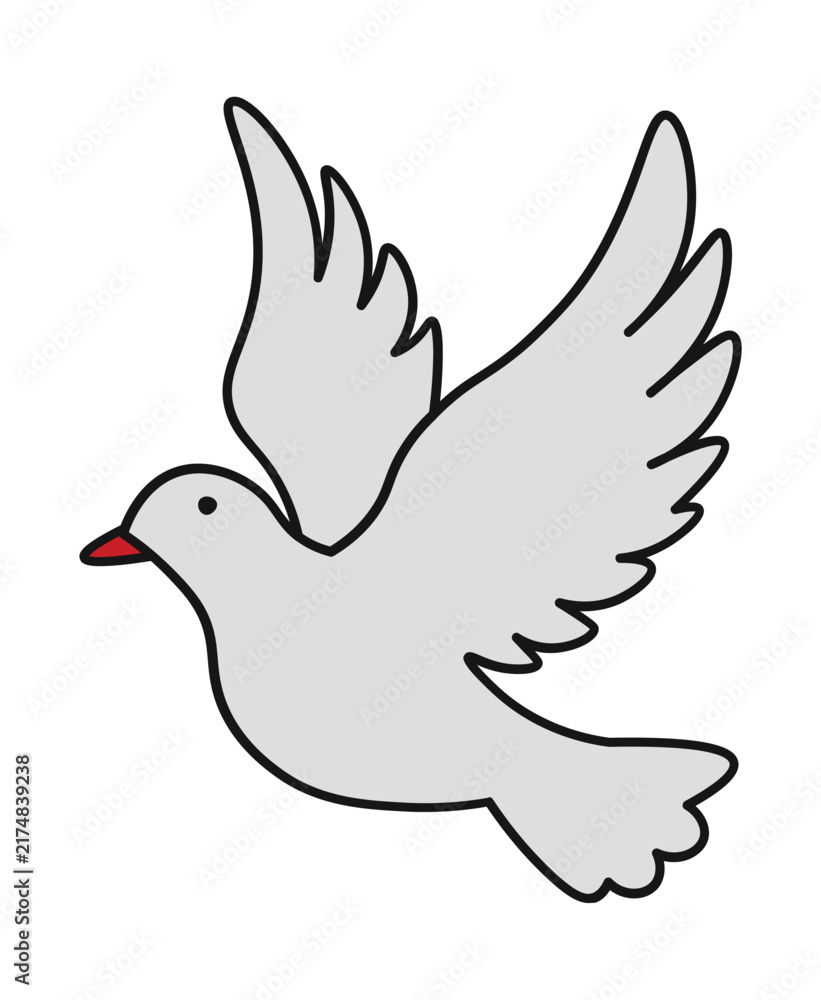 Fototapeta premium A simple vector illustration of a white dove flying with wings spread.
