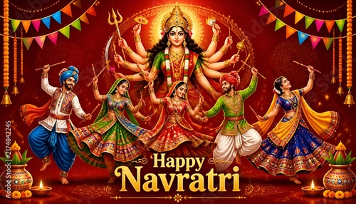Garba Night Diwali poster for Navratri Dussehra festival of India. vector illustration design of peoples playing Dandiya dance
