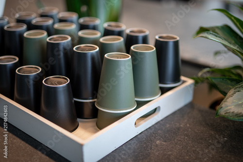 Obraz na plátne Stacked Cups Display Modern Kitchen Counter