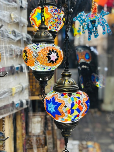Modern and traditional Arabic decorative lights displayed for sale in a lighting showroom in Muscat, Oman, featuring elegant Islamic designs, lanterns and contemporary lighting styles.