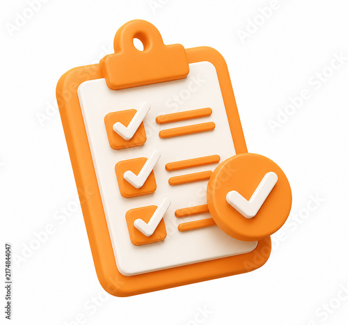 Obraz na płótnie 3D Checklist Clipboard Orange with Check Marks