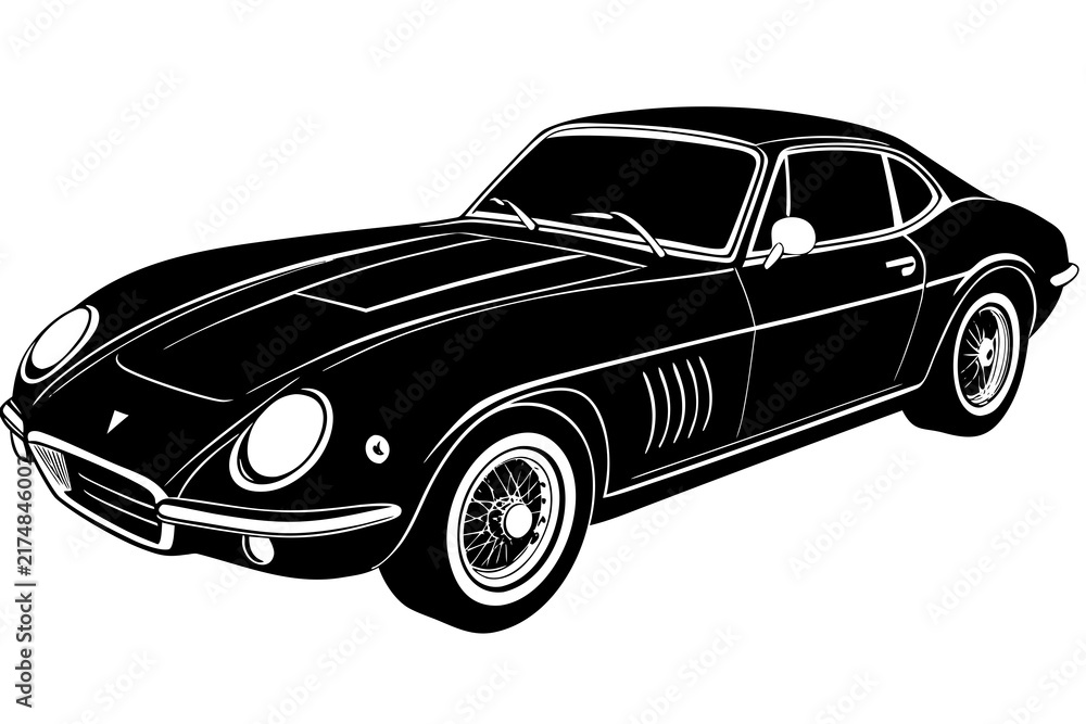 Naklejka premium A sleek black vintage sports car illustration with a minimalist design