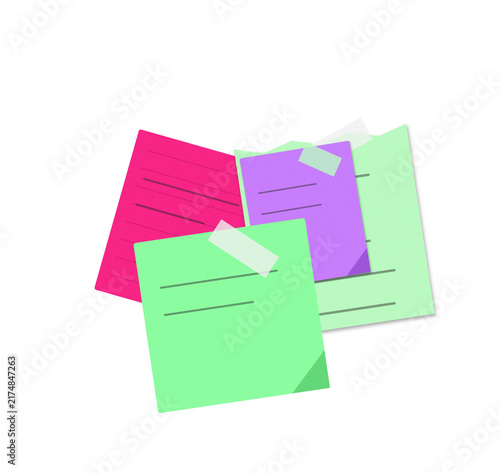 Flat filled sticky notes with tape illustration for office organization