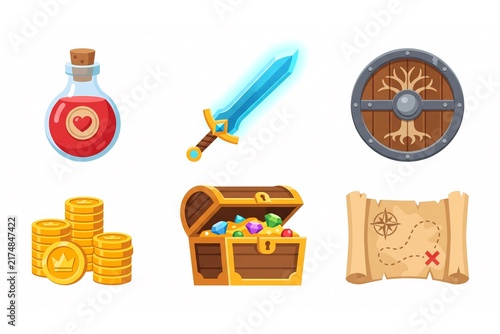 ファンタジーRPGのアイテムセット（イラスト・ゲーム素材・武器・アイコン）