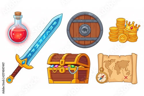 ファンタジーRPGのアイテムセット（イラスト・ゲーム素材・武器・アイコン）