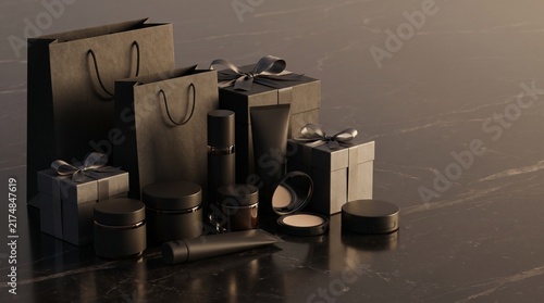 Luxury Black Cosmetic Containers and Gift Boxes for Black Friday Promotion