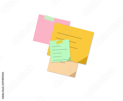 Flat filled sticky notes with text lines illustration for office organization