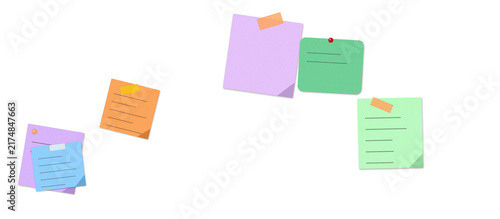Flat filled sticky notes with text lines illustration for office planning