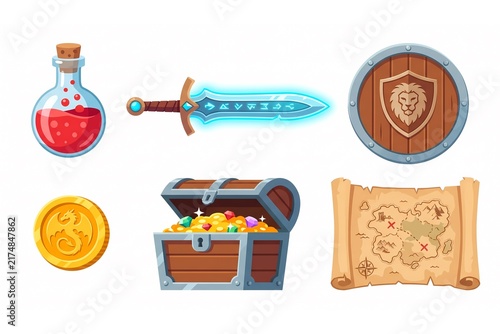 ファンタジーRPGのアイテムセット（イラスト・ゲーム素材・武器・アイコン）