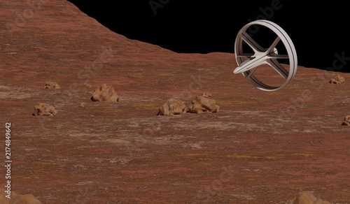 Canvastavla A spacecraft floating on the surface of Mars. 3D illustration.