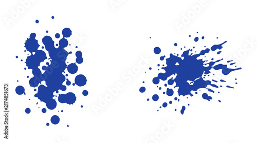 Blue ink splatter with liquid paint spray drops