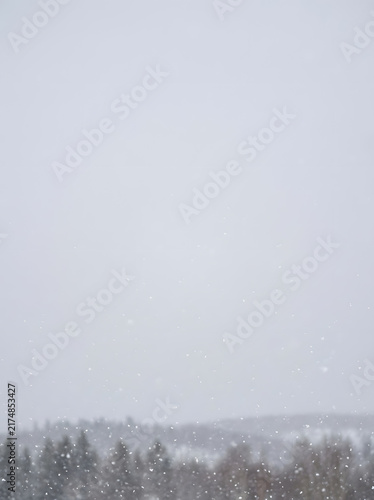 粉雪の舞う冬の空 縦長 余白 コピースペース