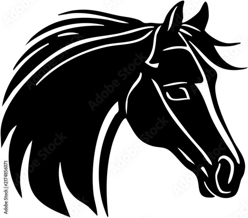 Elegant Black Horse Head Silhouette Isolated on White Background
