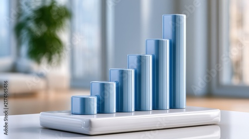 Modern Blue Bar Graph on Table with Soft Focus Background