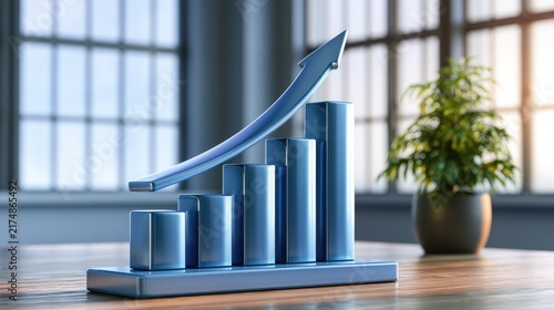 Blue Growth Chart on Wooden Table in Bright Office Environment