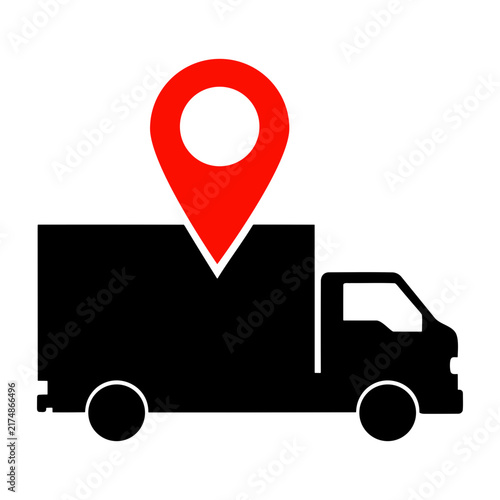 Delivery Truck with Location Pin Icon for Logistics and Shipping Services