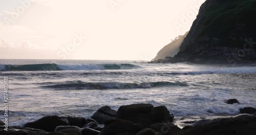 Atlantic ocean waves crashing on rocky Asturias coast