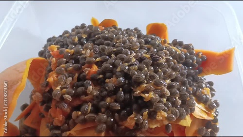 seeds from a freshly peeled papaya